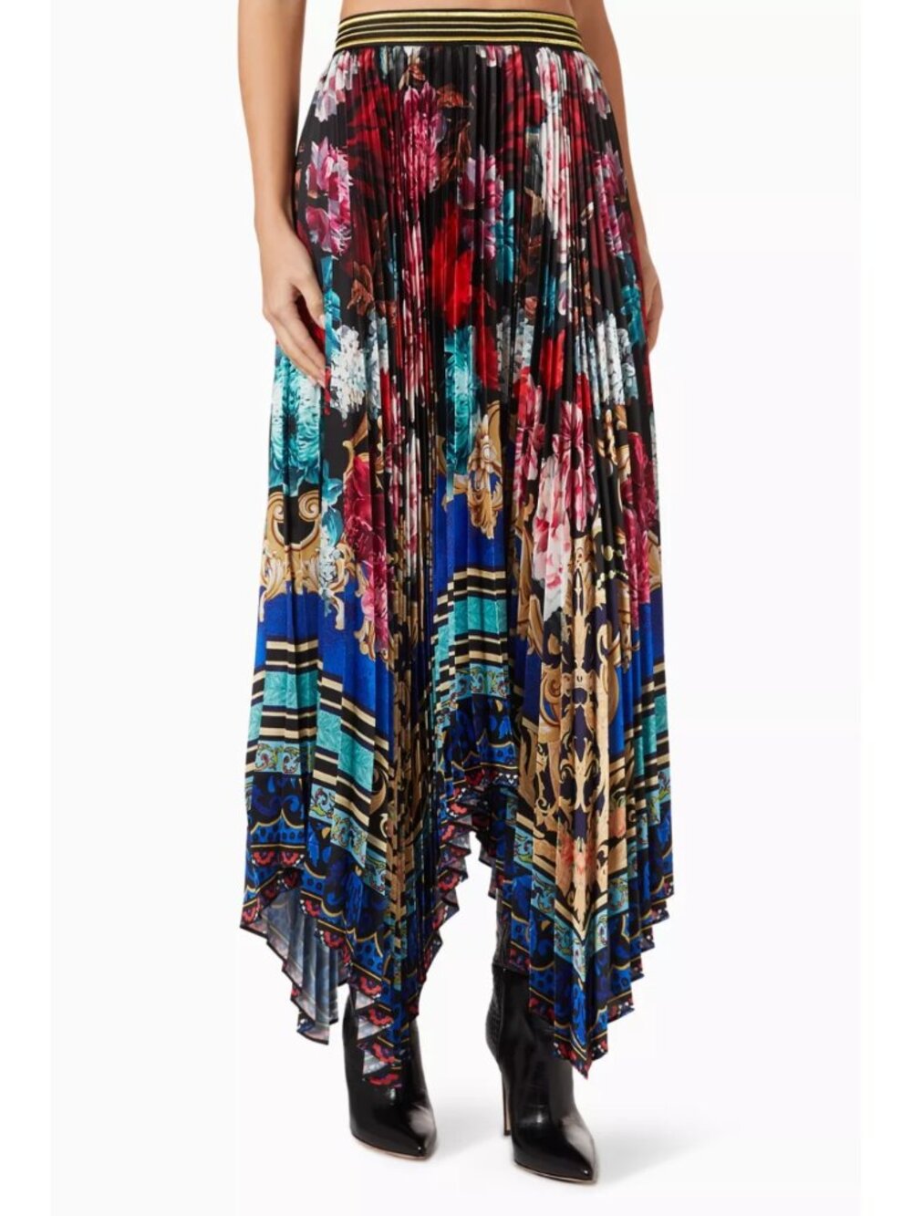 Alice + Olivia Katz Pleated Floral Maxi Skirt Handkerchief Hem Size 4